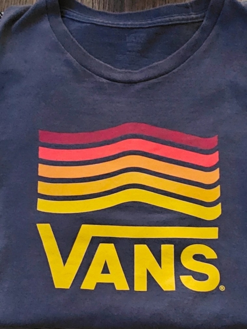 Vans Navy Graphic Logo Tee - Yellow & Red Wave Design